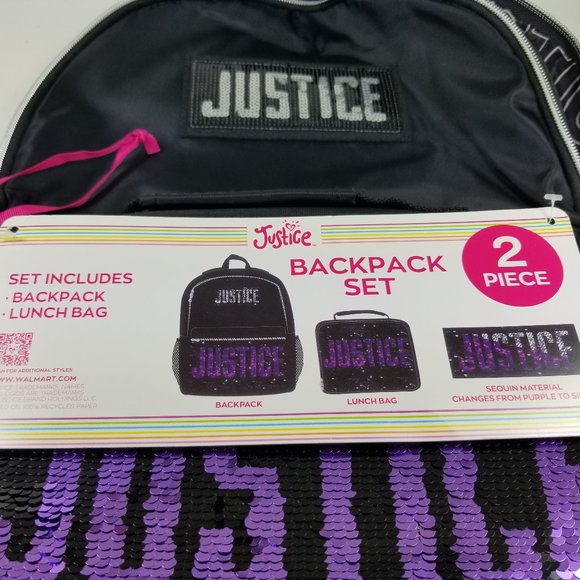 Justice reversible Sequin Backpack and Lunch Tote 2-Piece Black Purple Silver - Picture 9 of 12